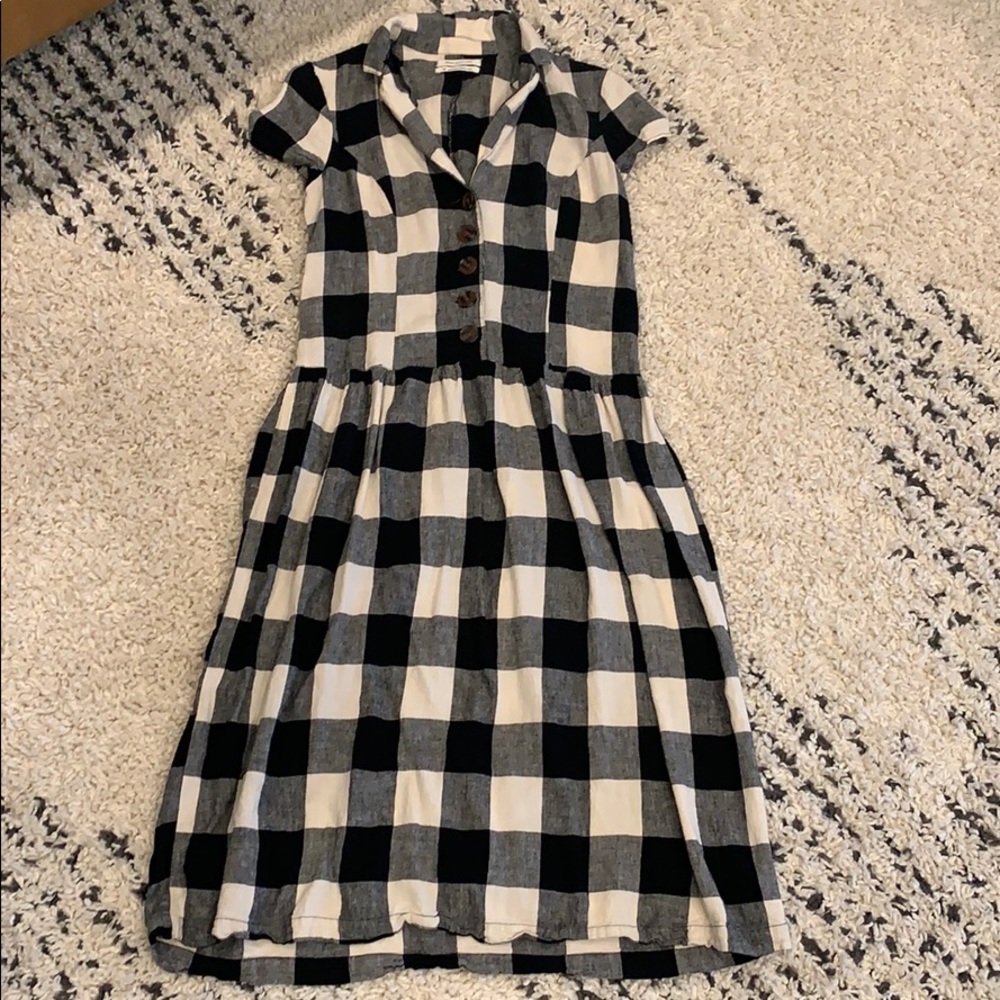 UO Plaid Linen MIDI Dress